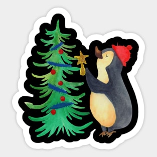 Funny Cute Merry Christmas Tree Penguin Costume Holiday Sticker